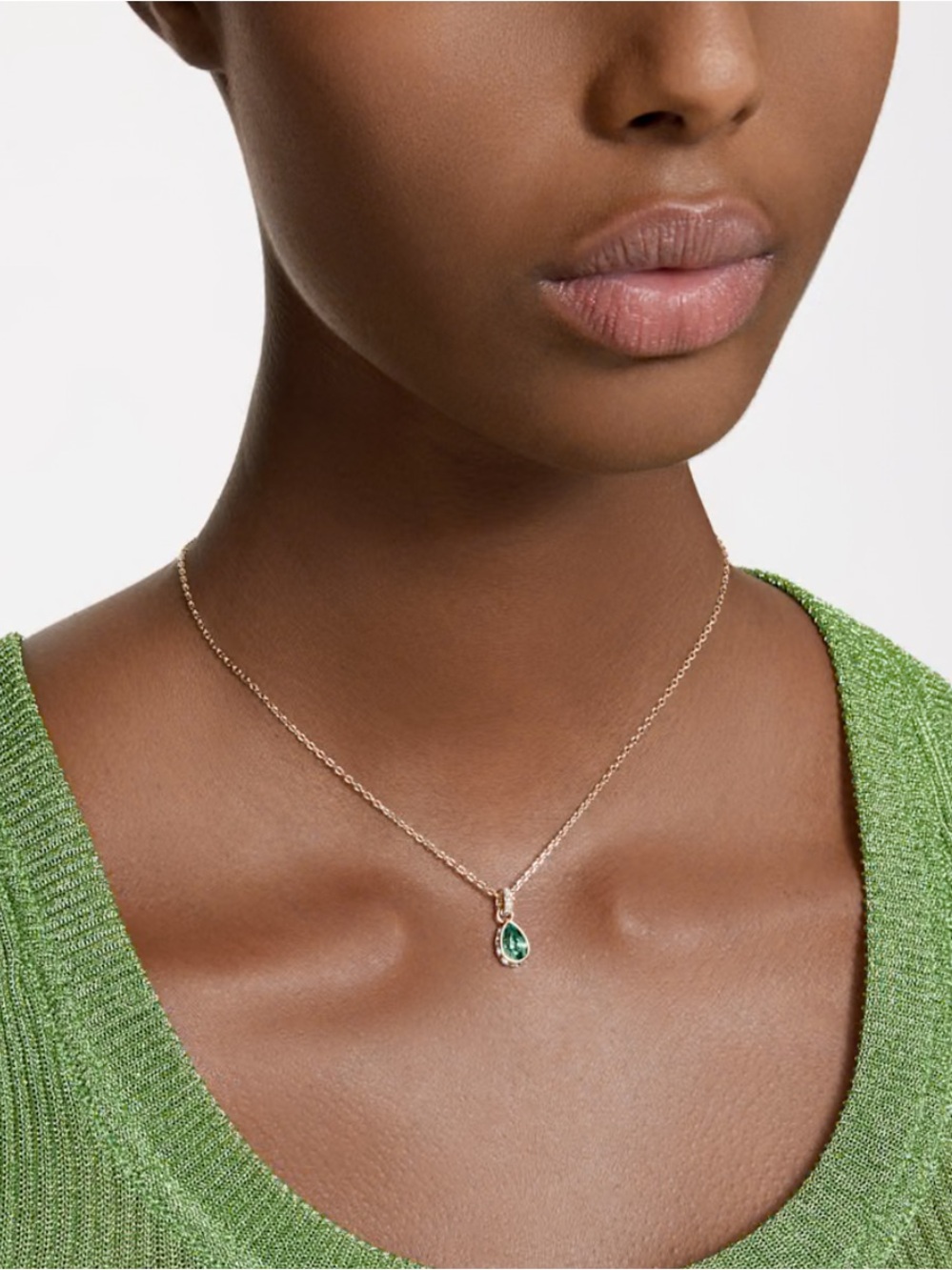 Swarovski Chroma Gold Teardrop Necklace with Green Crystal